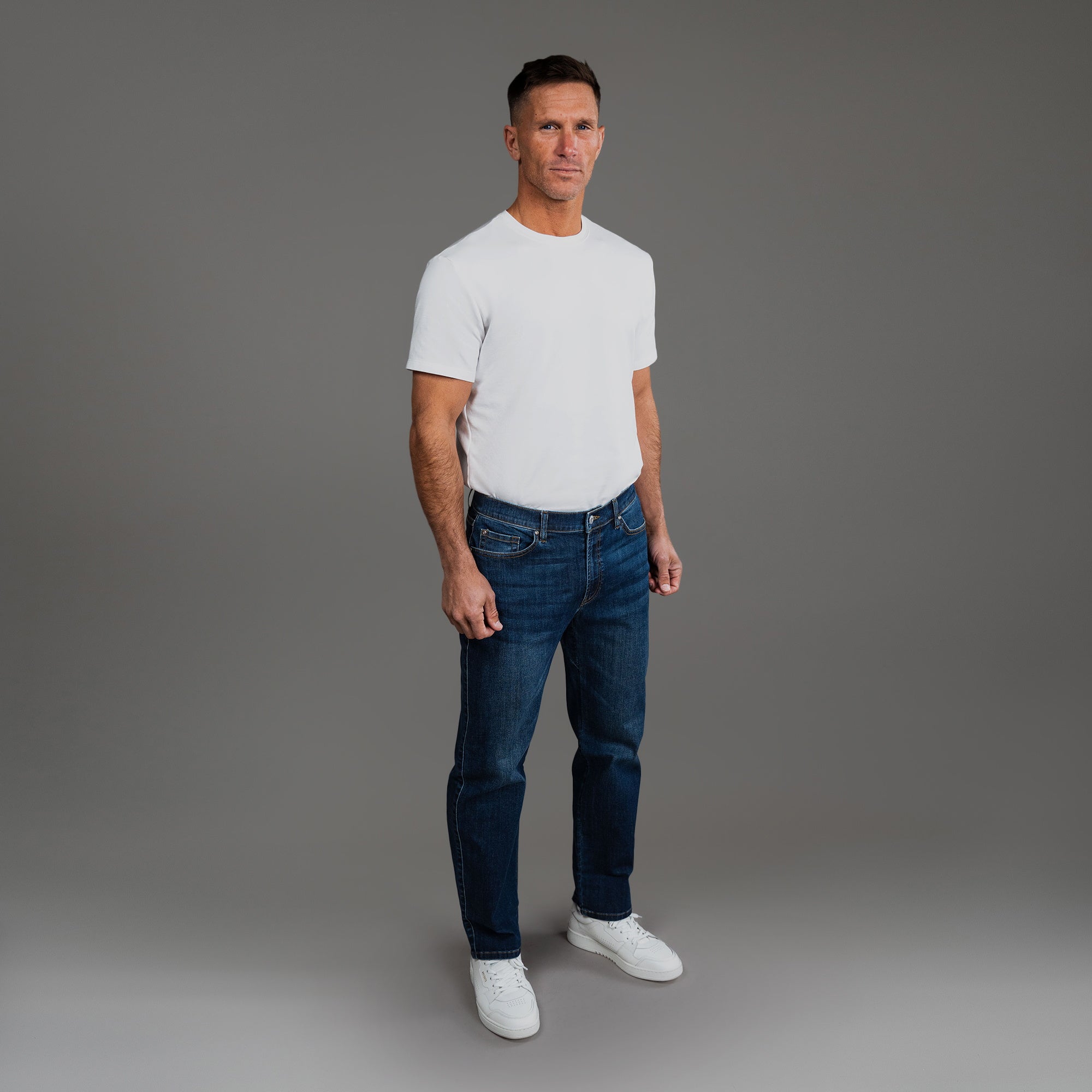 custom men's jeans model Tyler in Sur Blue