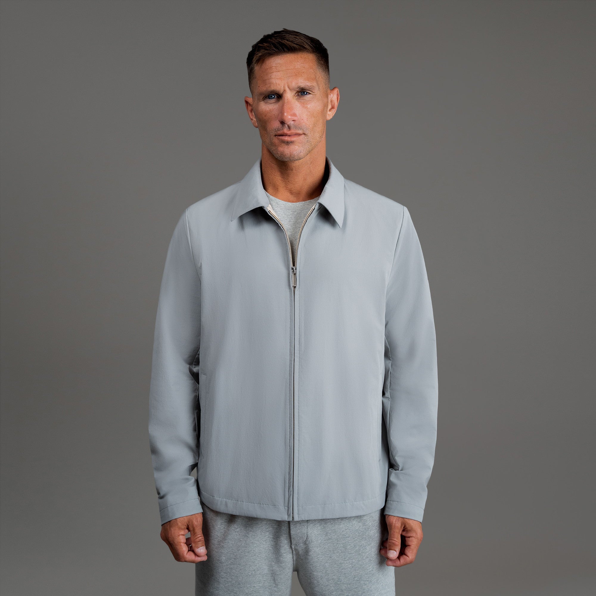 men's custom zip up jacket model Tyler in Light Gray