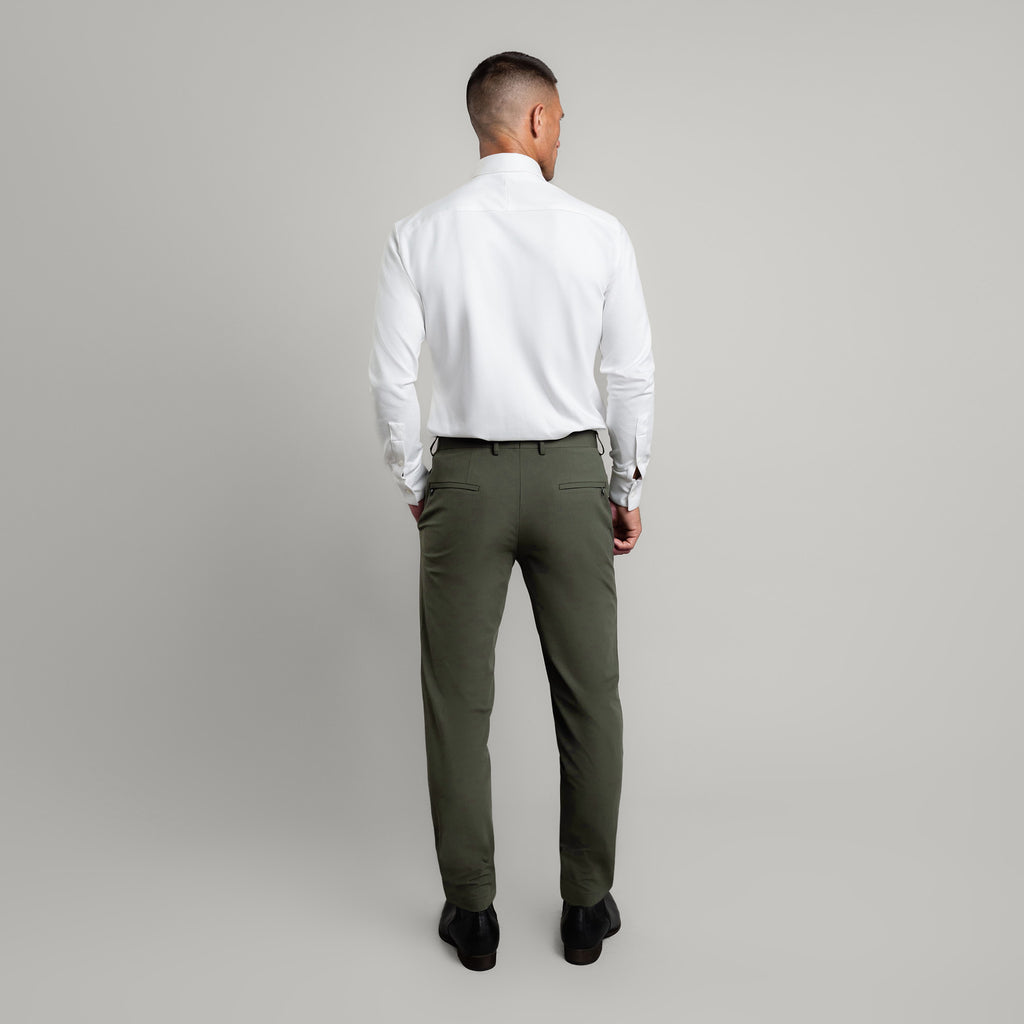 bespoke custom trousers pant chino performance technical model Tyler in Moss