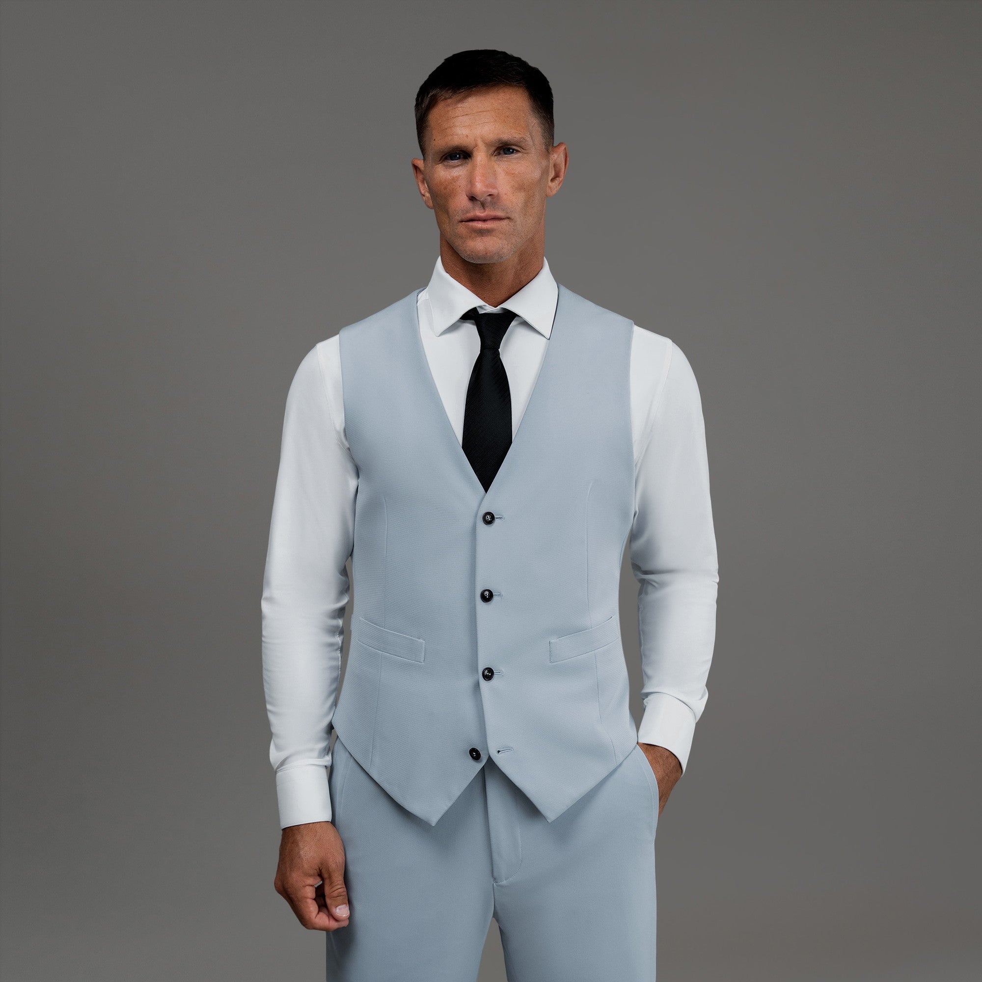 Custom suit vest model Tyler in Sky
