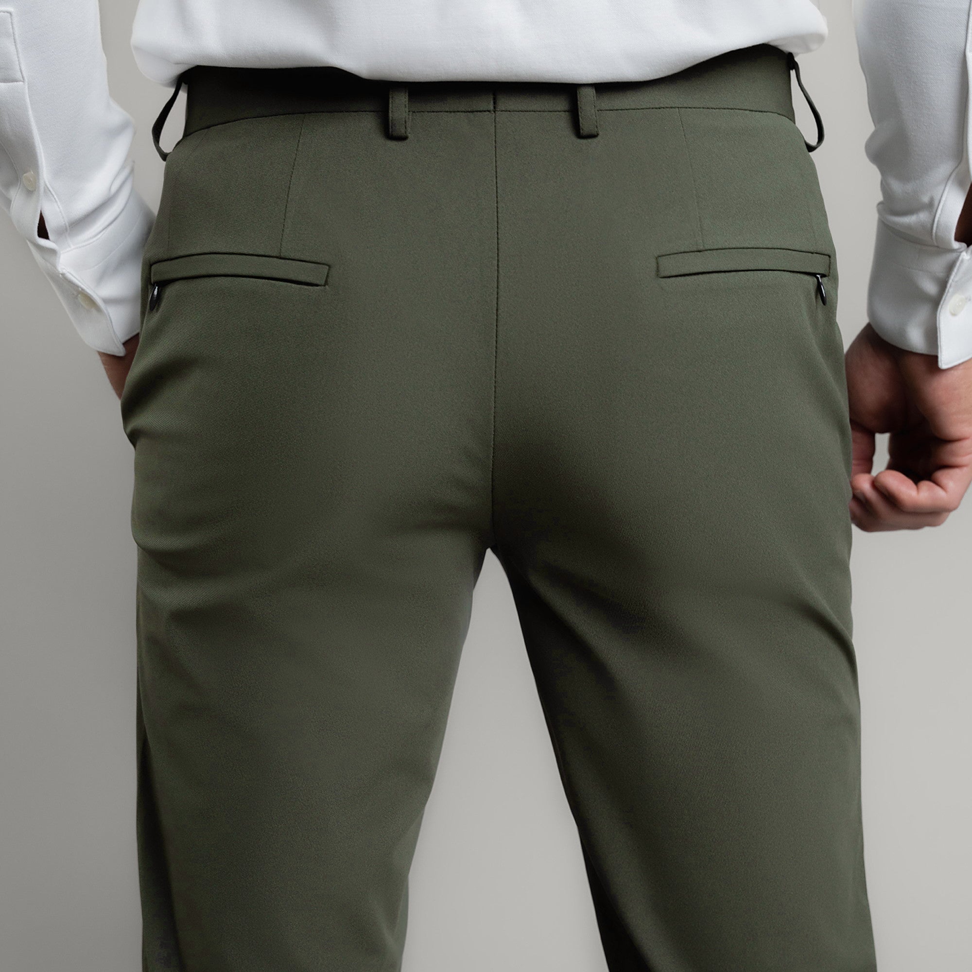 bespoke custom trousers pant chino performance technical model Tyler in Moss