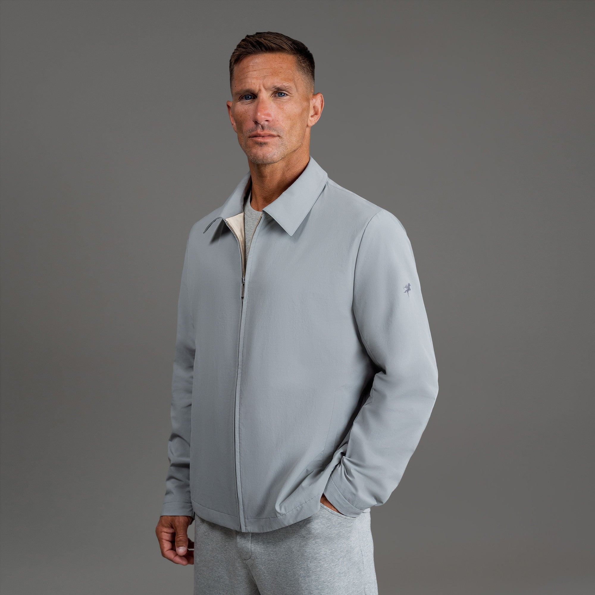 men's custom zip up jacket model Tyler in Light Gray