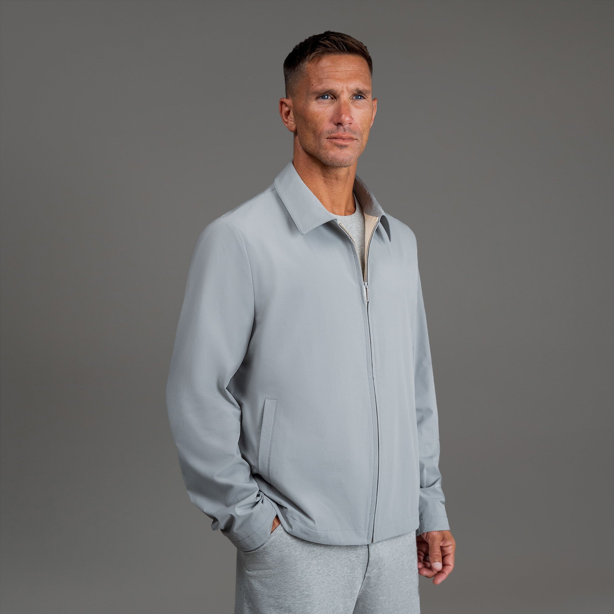 men's custom zip up jacket model Tyler in Light Gray