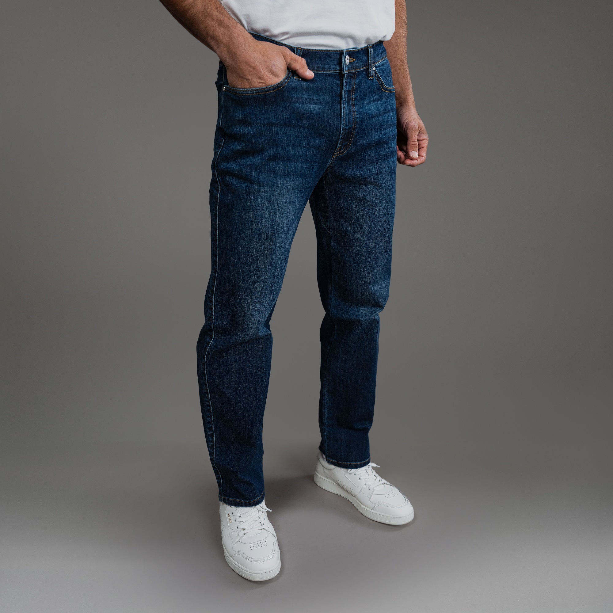 custom men's jeans model Tyler in Sur Blue