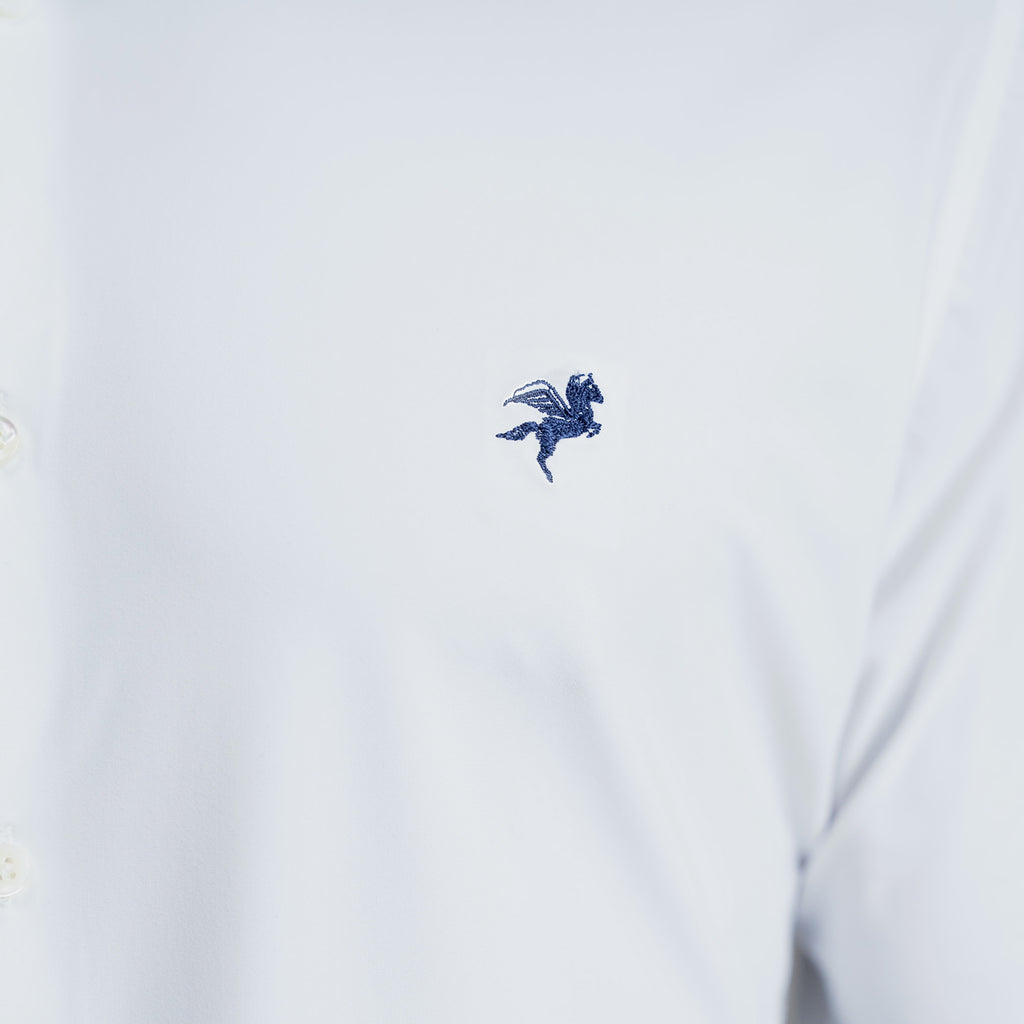 Custom Bespoke Tailored Mercer Shirt model Tyler in White Emblem