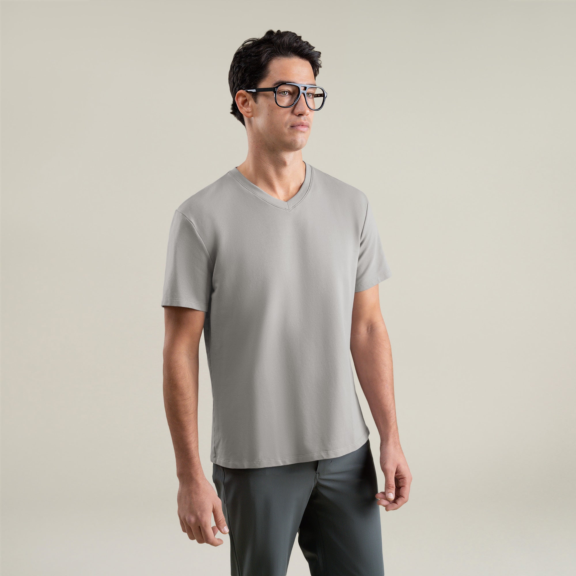 Tags:(6'1" - 165 lbs|Large)  Custom t-shirt tee model Jessey in Frost Gray