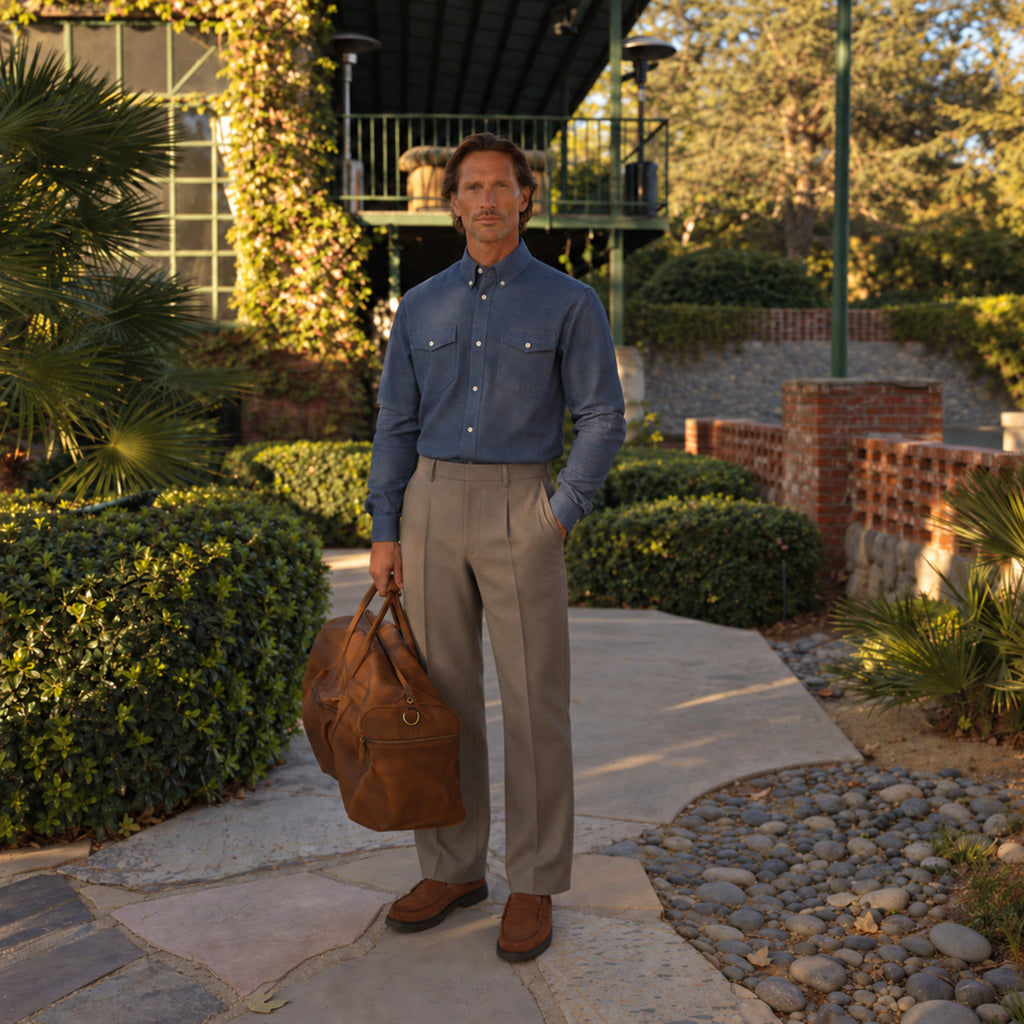 Estate Western Shirt model Tyler in Atlantic Blue