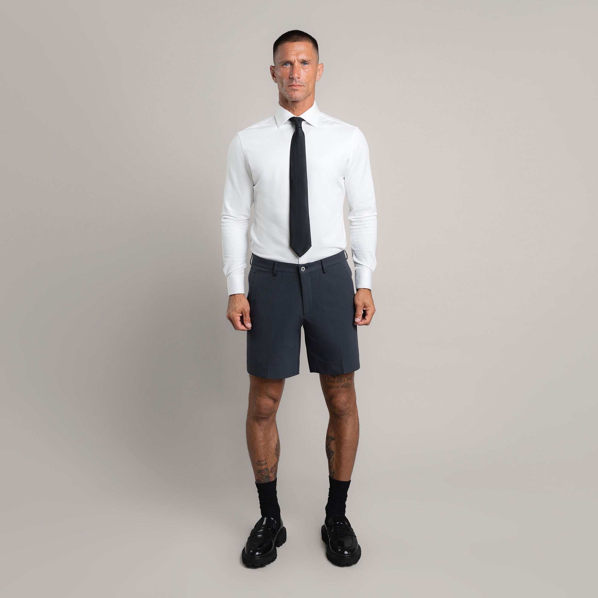 Custom bespoke shorts athleisure athletic build model Tyler in Charcoal