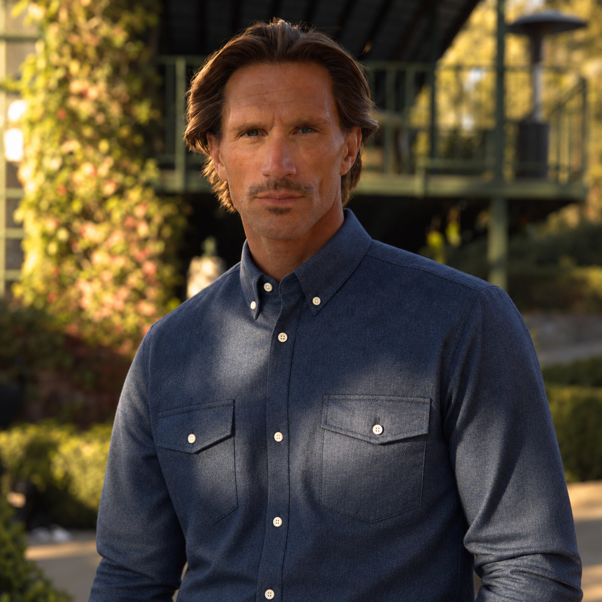 Estate Western Shirt model Tyler in Atlantic Blue