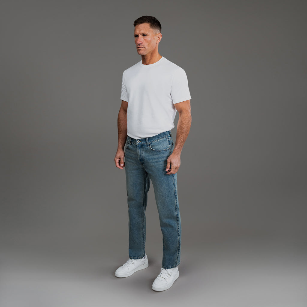 sizeless bespoke custom jeans model Tyler in Indigo Dune