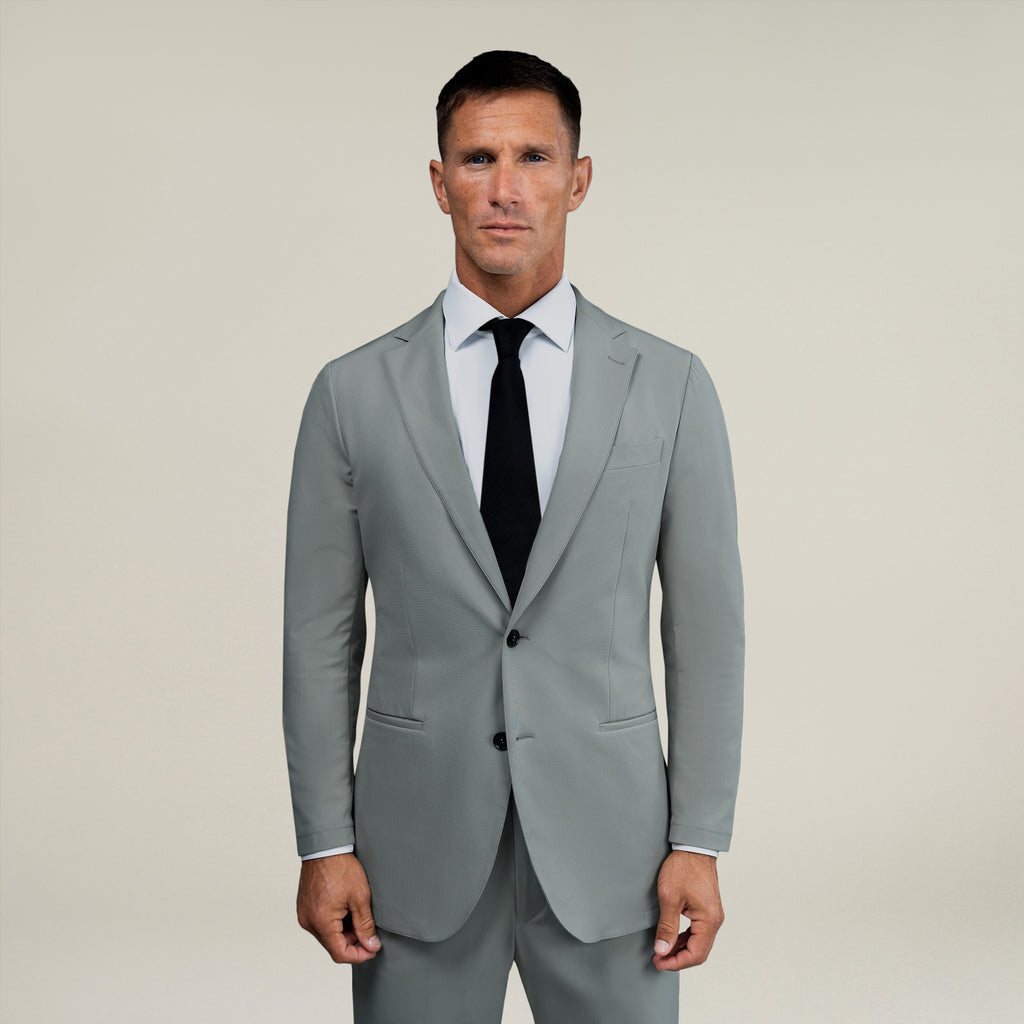 Tags:(6'0"|180 lbs) Bespoke custom athleisure technical men's suit los angeles model Tyler in Wind