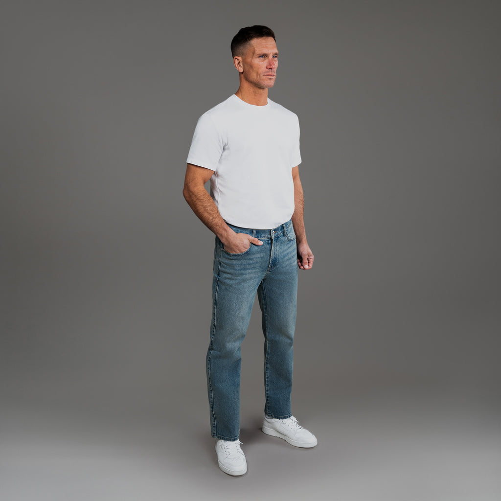 sizeless bespoke custom jeans model Tyler in Indigo Dune