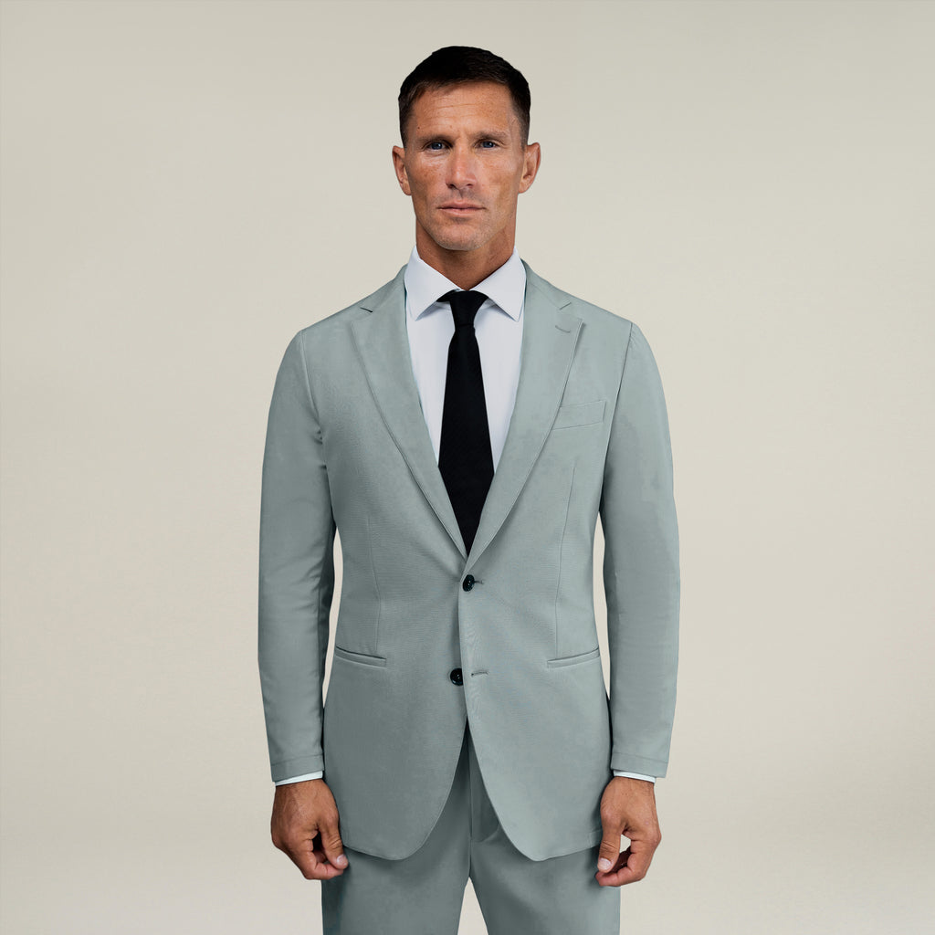Tags:(6'0"|180 lbs) Bespoke custom athleisure technical men's suit los angeles model Tyler in Wind