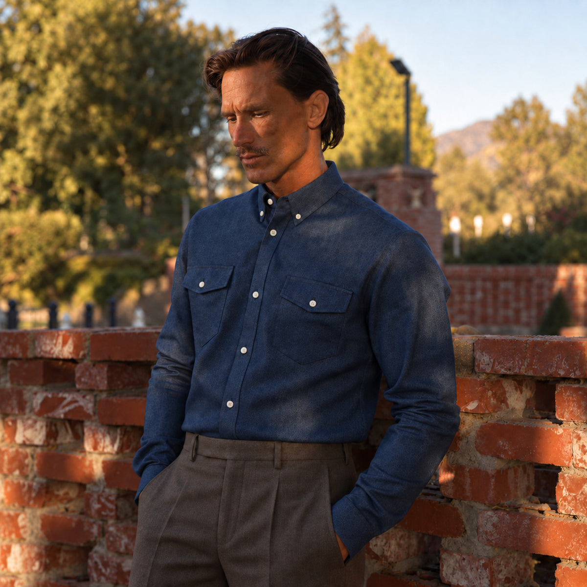 Estate Western Shirt model Tyler in Atlantic Blue