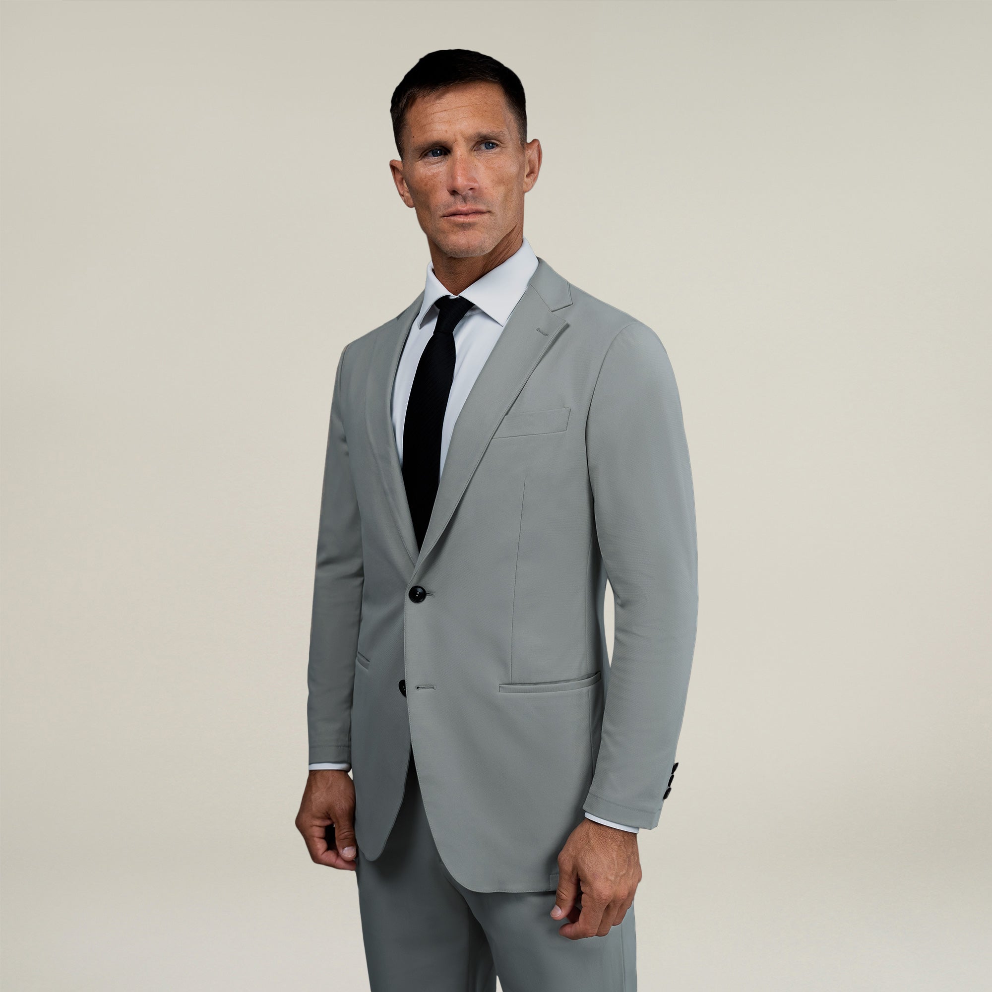 Tags:(6'0"|180 lbs) Bespoke custom athleisure technical men's suit los angeles model Tyler in Wind
