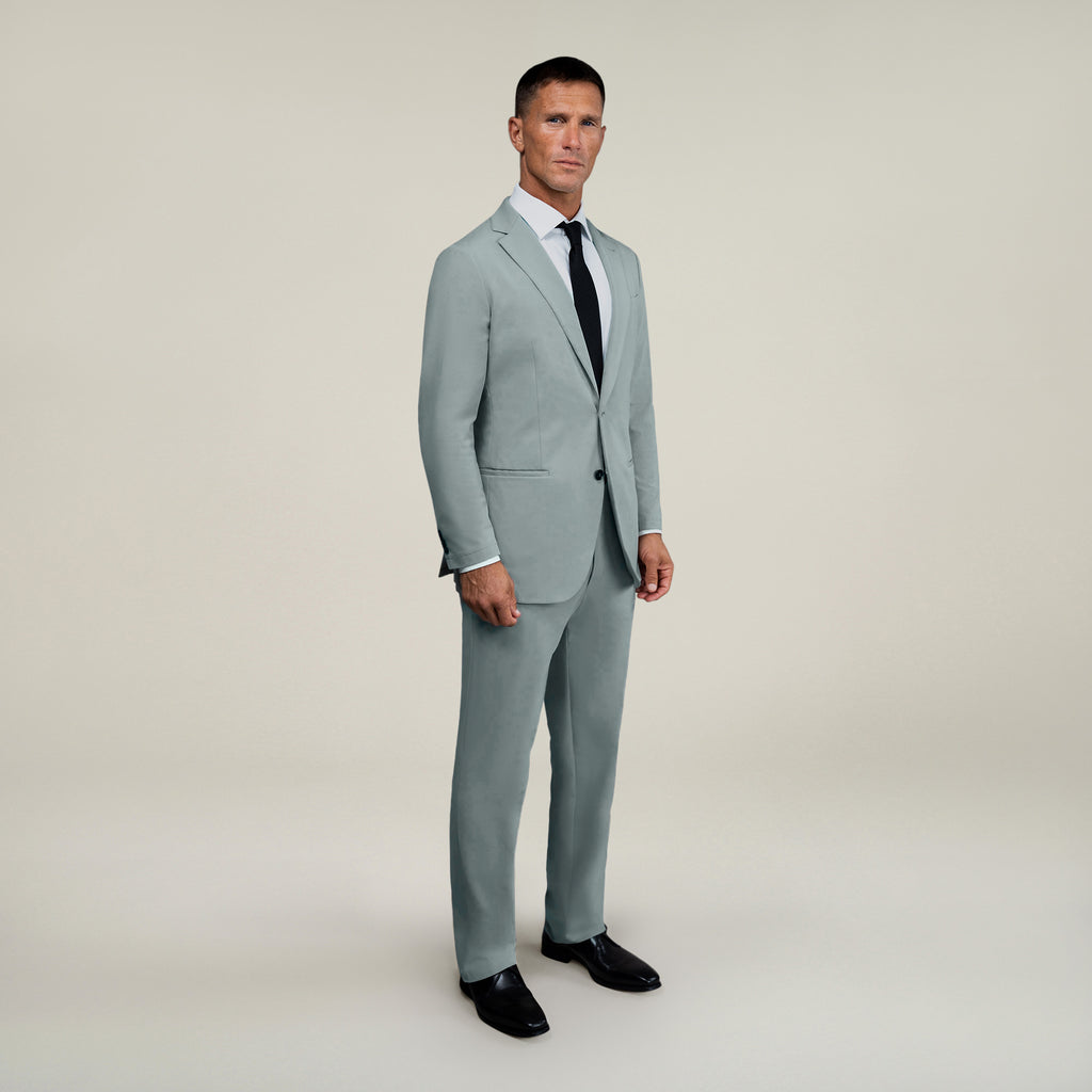 Tags:(6'0"|180 lbs) Bespoke custom athleisure technical men's suit los angeles model Tyler in Wind