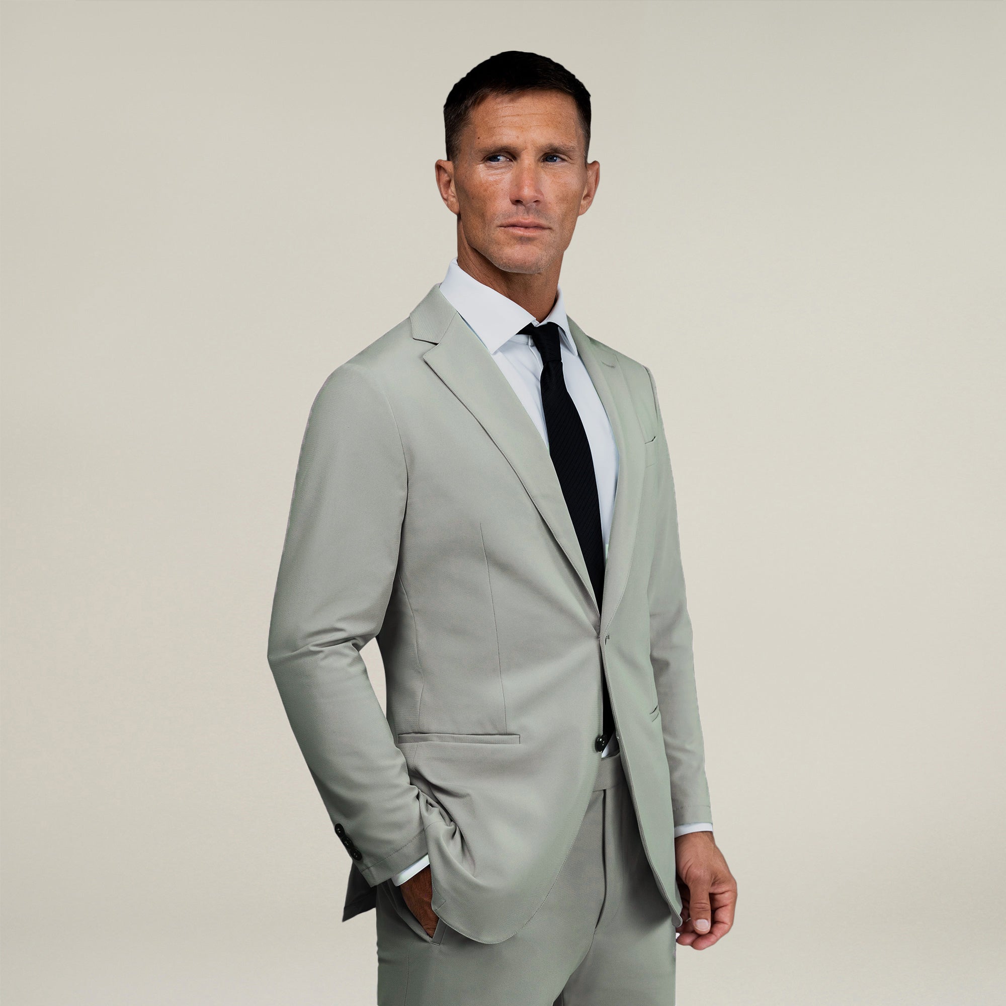 Bespoke custom athleisure technical men's suit model Tyler in Sterling