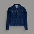 Tags:(6'0" - 180 lbs|Tailored) men's custom denim jacket model Tyler in Deep Indigo