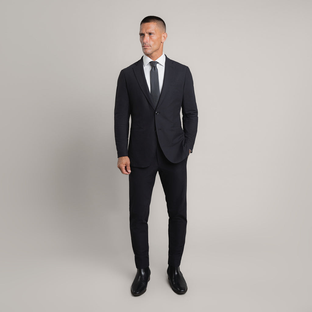 Bespoke custom athleisure technical men's suit los angeles model Tyler in Black
