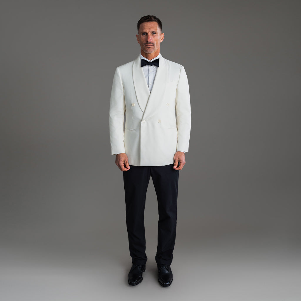 Tags:(6'0"|180 lbs) Bespoke custom Dinner Blazer los angeles model Tyler in Cream