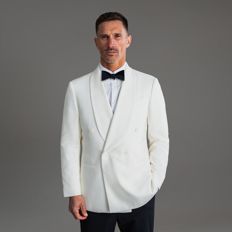 Tags:(6'0"|180 lbs) Bespoke custom Dinner Blazer los angeles model Tyler in Cream