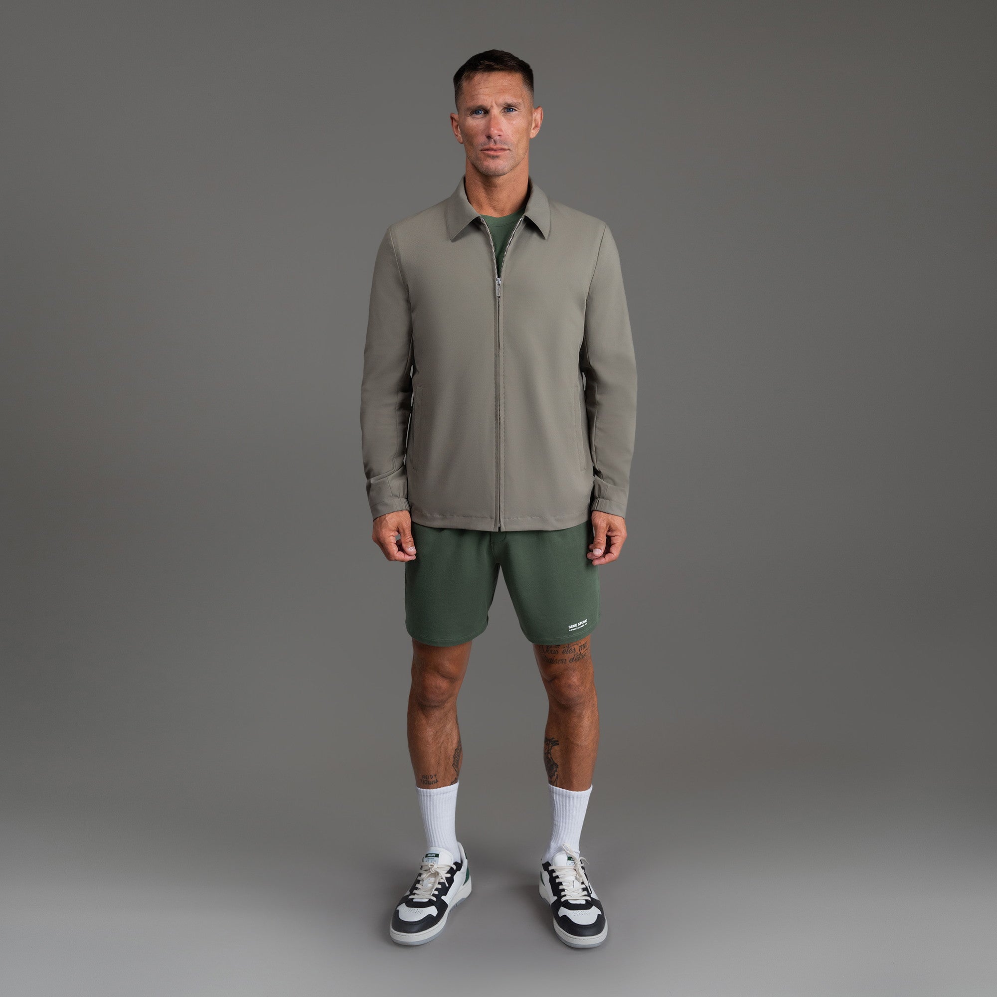 men's custom zip up jacket model Tyler in Olive