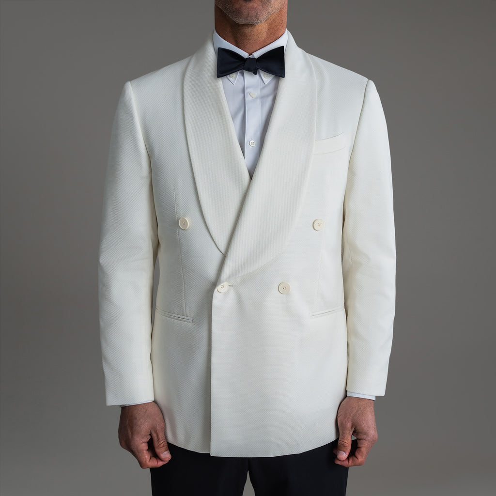 Tags:(6'0"|180 lbs) Bespoke custom Dinner Blazer los angeles model Tyler in Cream