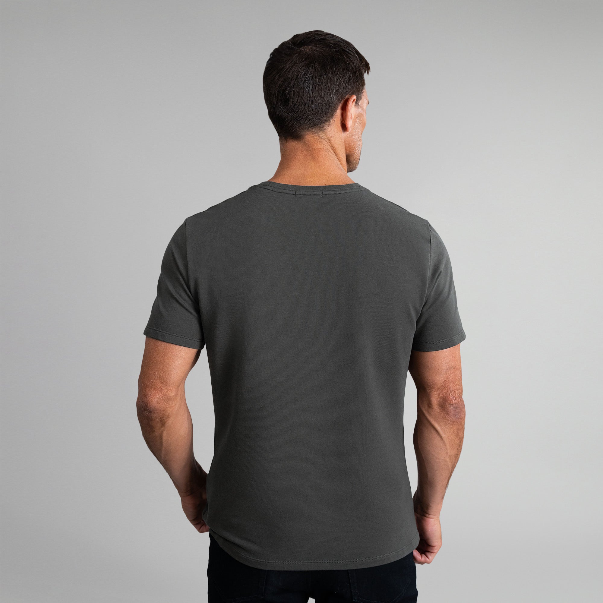 Tags:(6'0" - 180 lbs|Medium) custom t-shirt tee model Tyler in Smoke