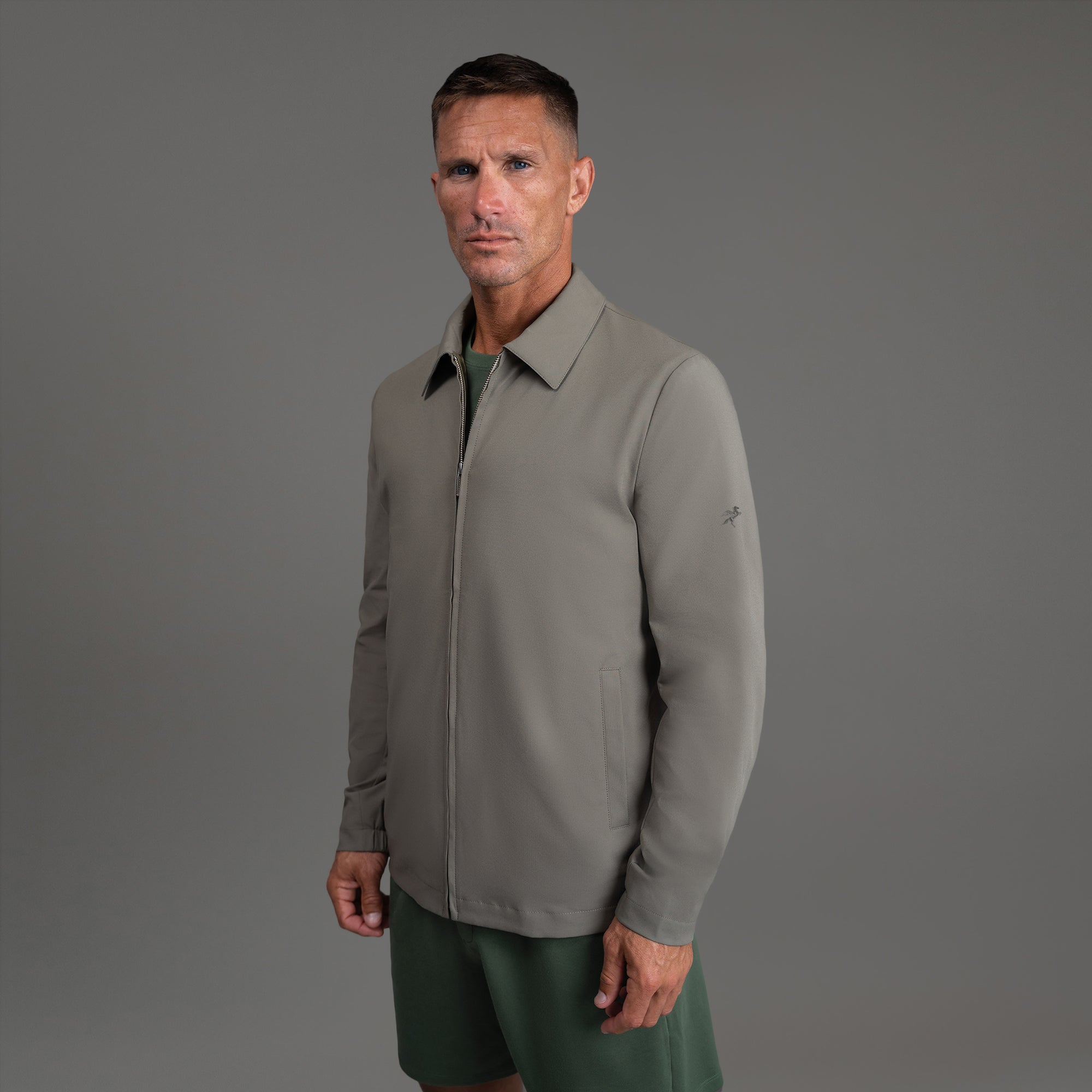 men's custom zip up jacket model Tyler in Olive