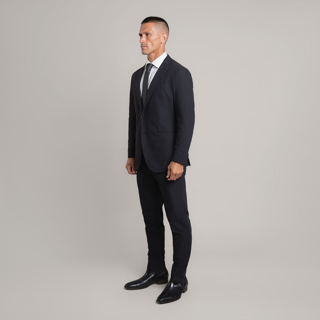 Bespoke custom athleisure technical men's suit los angeles model Tyler in Black
