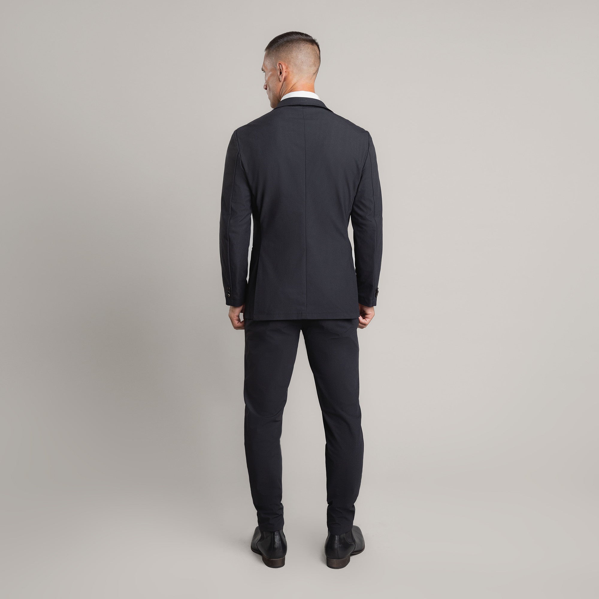 Bespoke custom athleisure technical men's suit los angeles model Tyler in Black