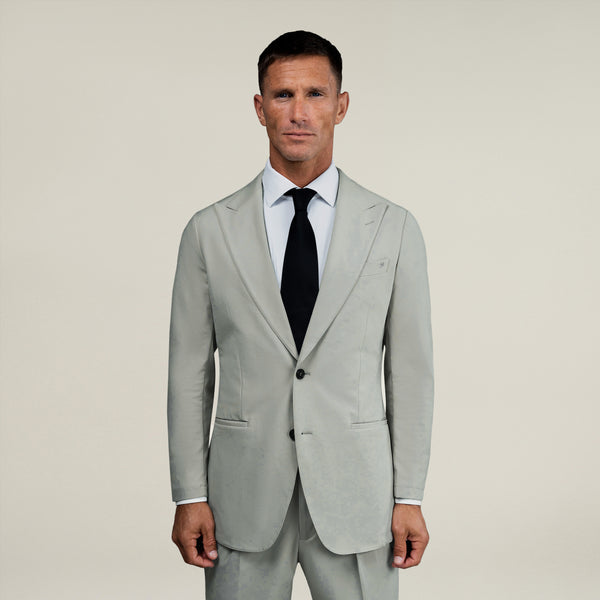 Bespoke custom athleisure technical men's suit los angeles model Tyler in Sterling