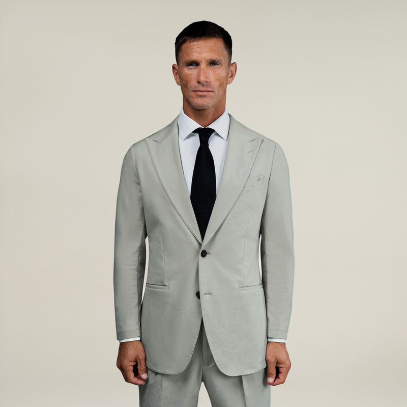 Bespoke custom athleisure technical men's suit los angeles model Tyler in Sterling
