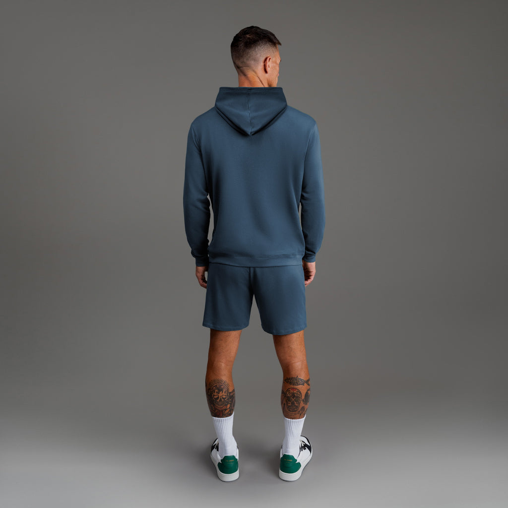 men's custom hoodie model Tyler in Deep Sea