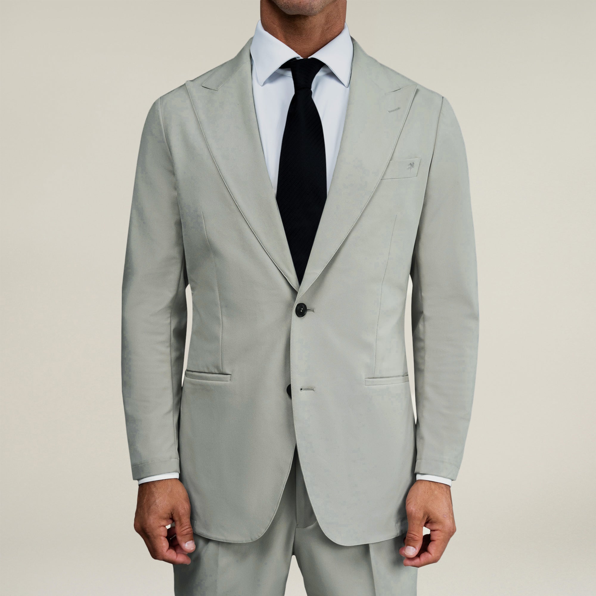 Bespoke custom athleisure technical men's suit los angeles model Tyler in Sterling