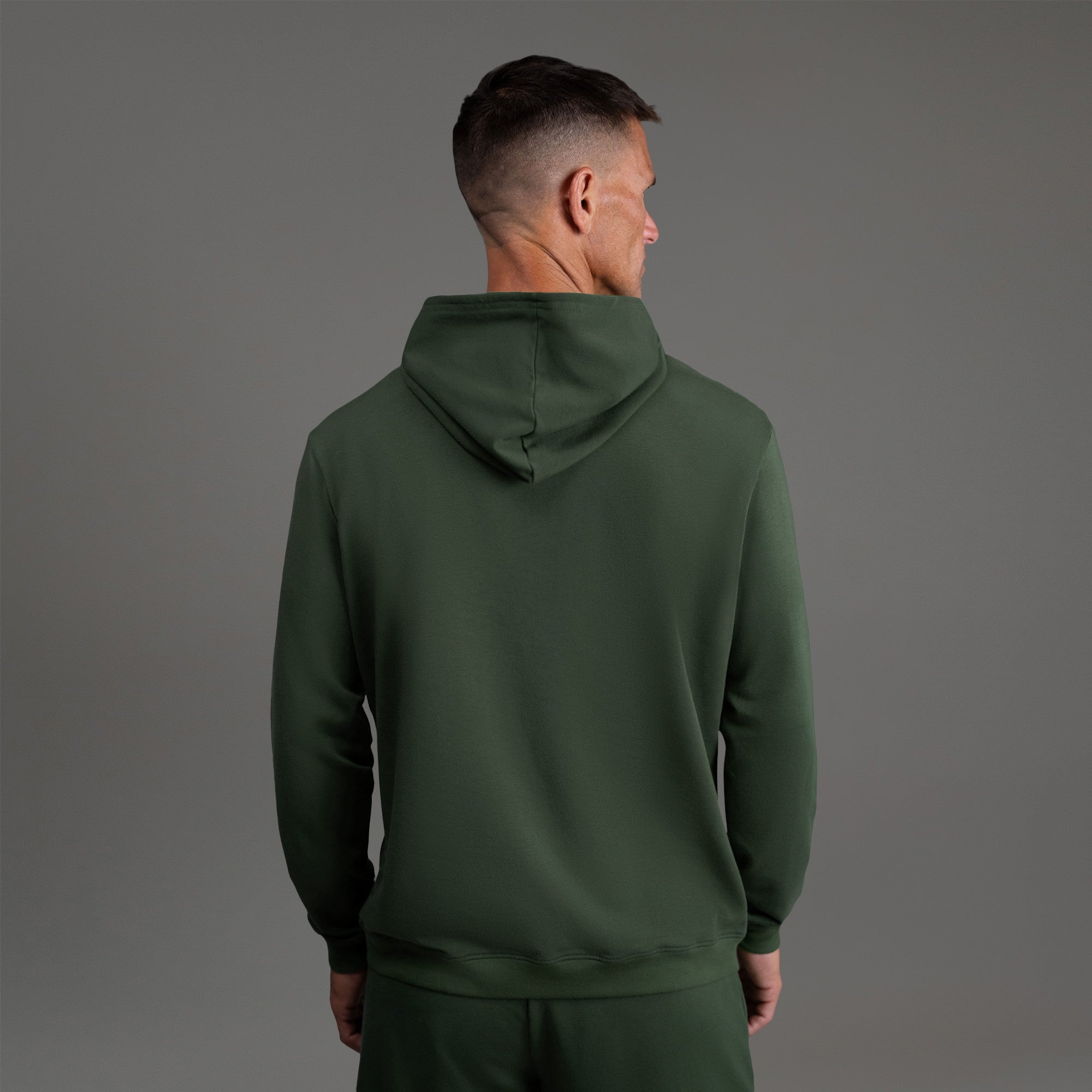 men's custom hoodie model Tyler in Moss