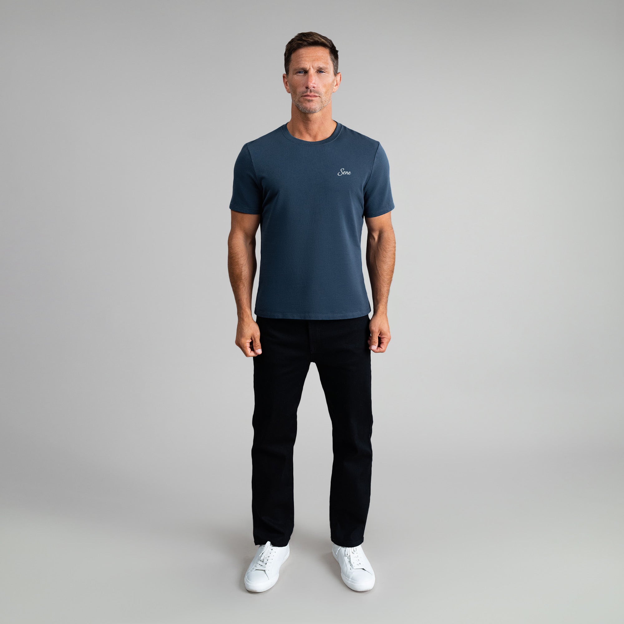 Tags:(6'0" - 180 lbs|Medium) custom t-shirt tee model Tyler in Deep Sea