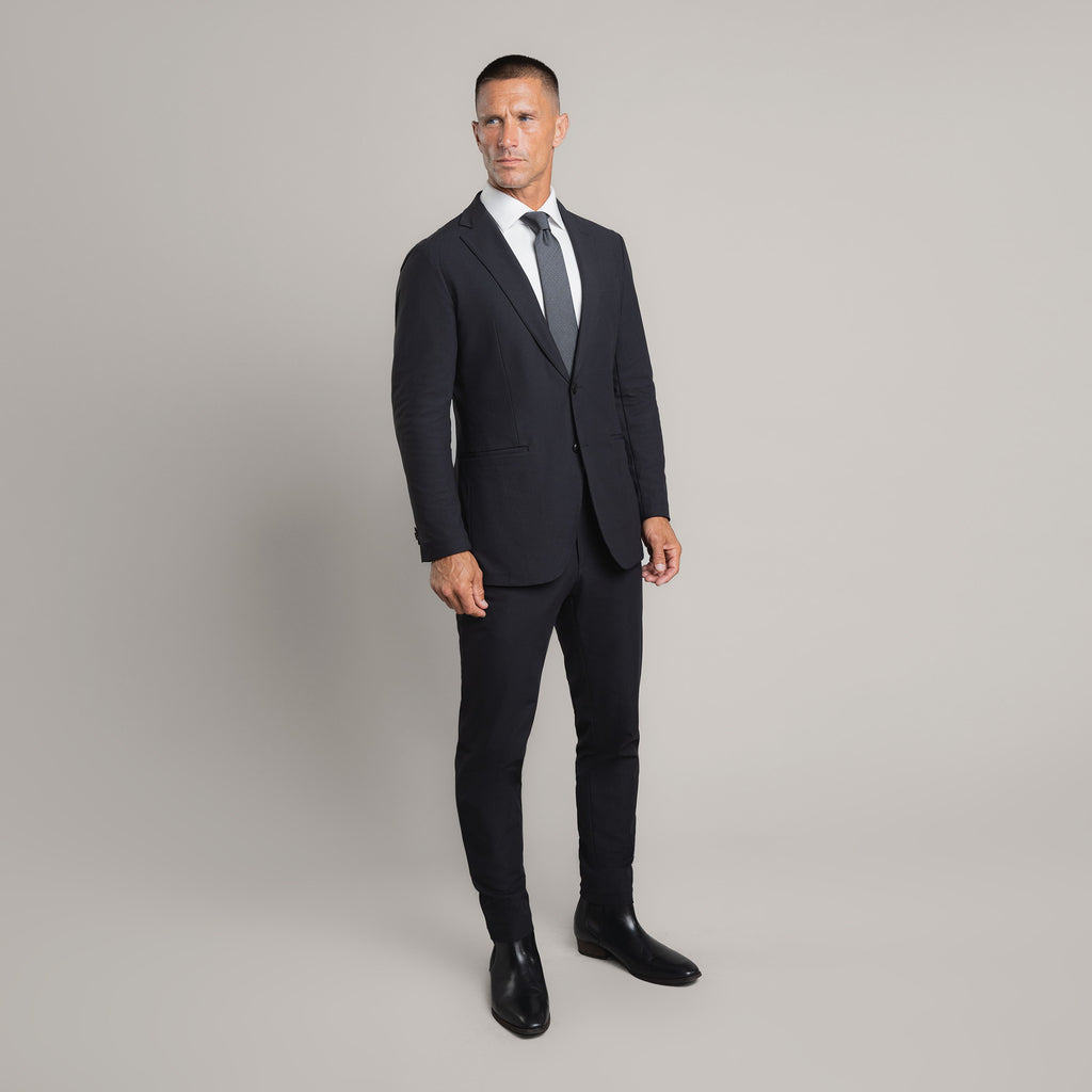 Bespoke custom athleisure technical men's suit los angeles model Tyler in Black