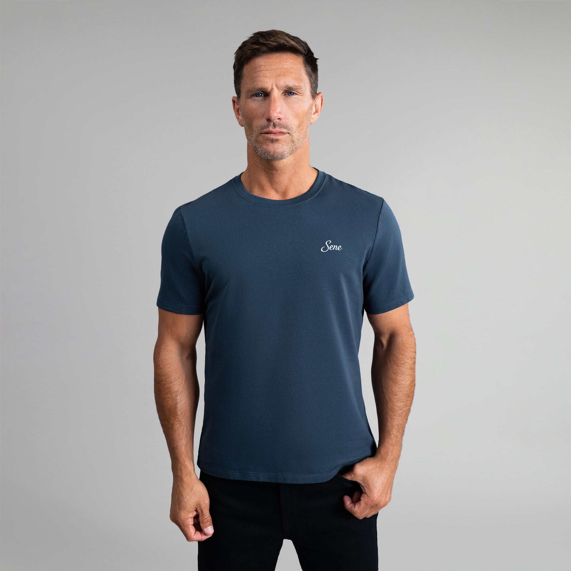 Tags:(6'0" - 180 lbs|Medium) custom t-shirt tee model Tyler in Deep Sea