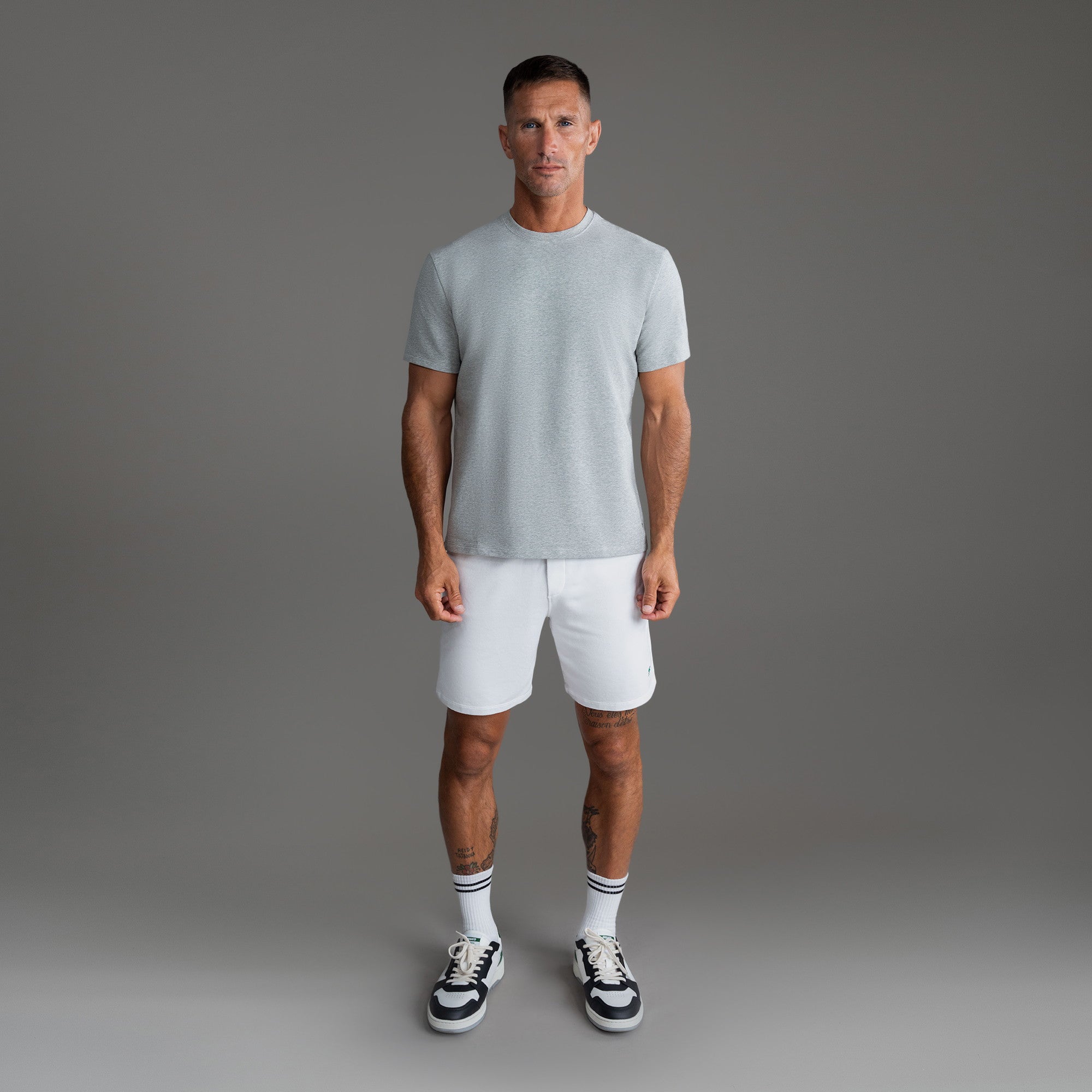 Tags:(6'0" - 180 lbs|Medium) custom t-shirt tee model Tyler in Heather Gray