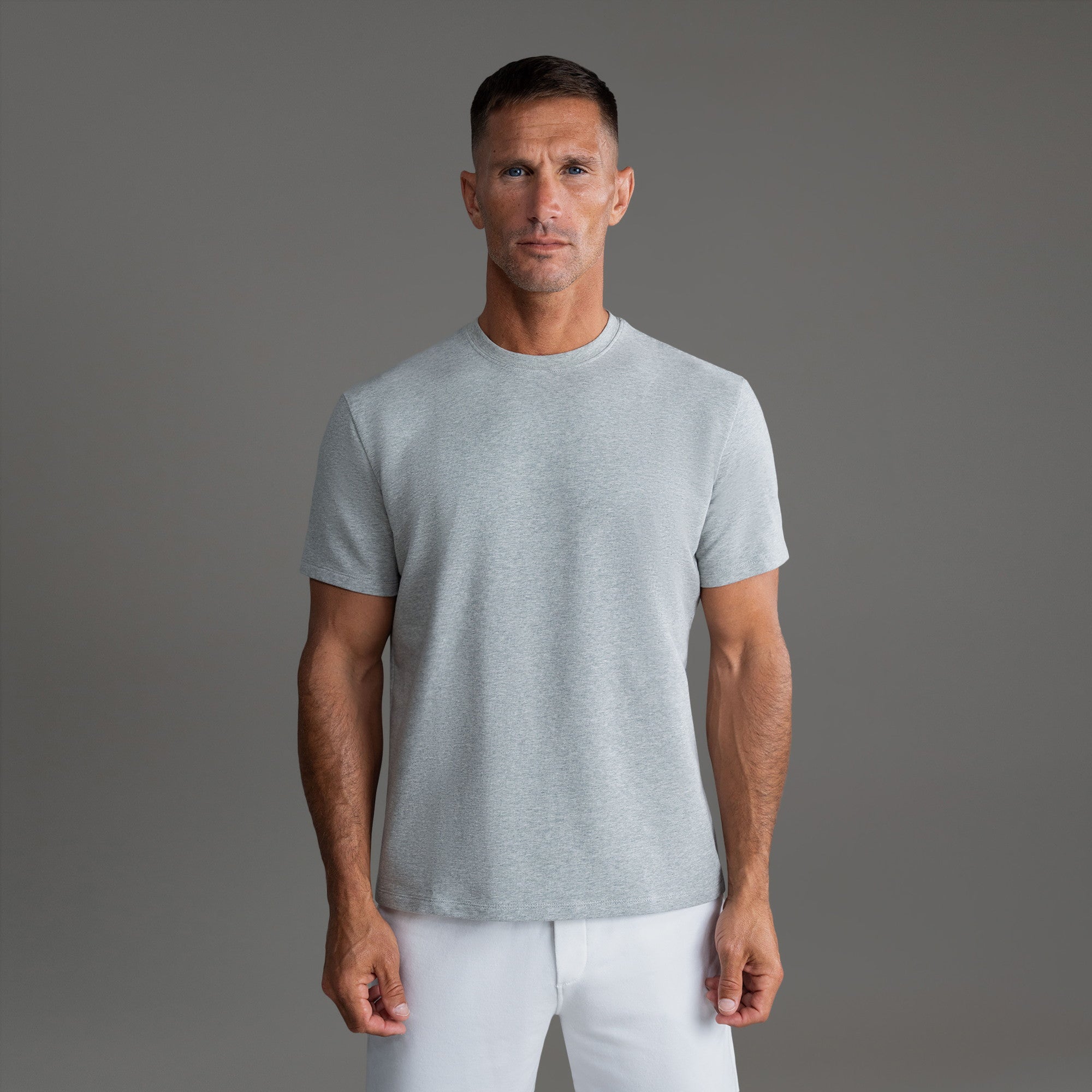 Tags:(6'0" - 180 lbs|Medium) custom t-shirt tee model Tyler in Heather Gray