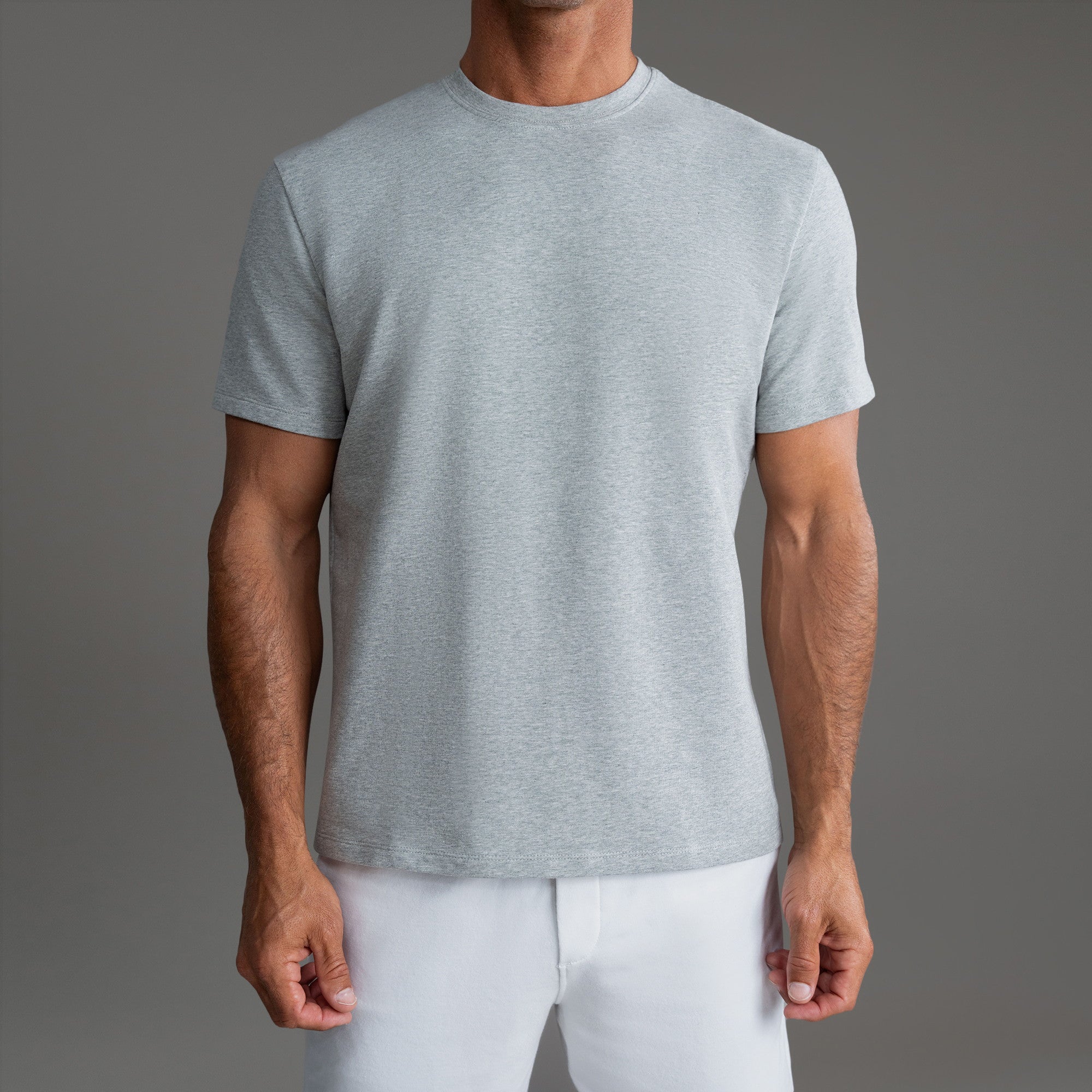 Tags:(6'0" - 180 lbs|Medium) custom t-shirt tee model Tyler in Heather Gray