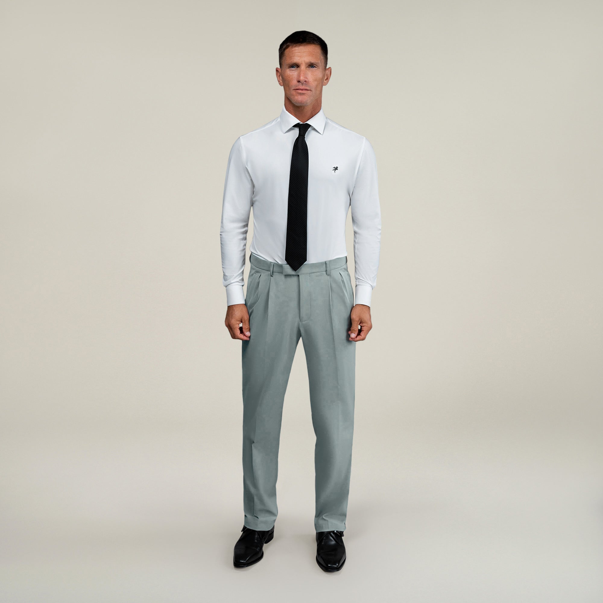 Tags:(6'0"|180 lbs) Bespoke custom athleisure technical men's suit los angeles model Tyler in Wind