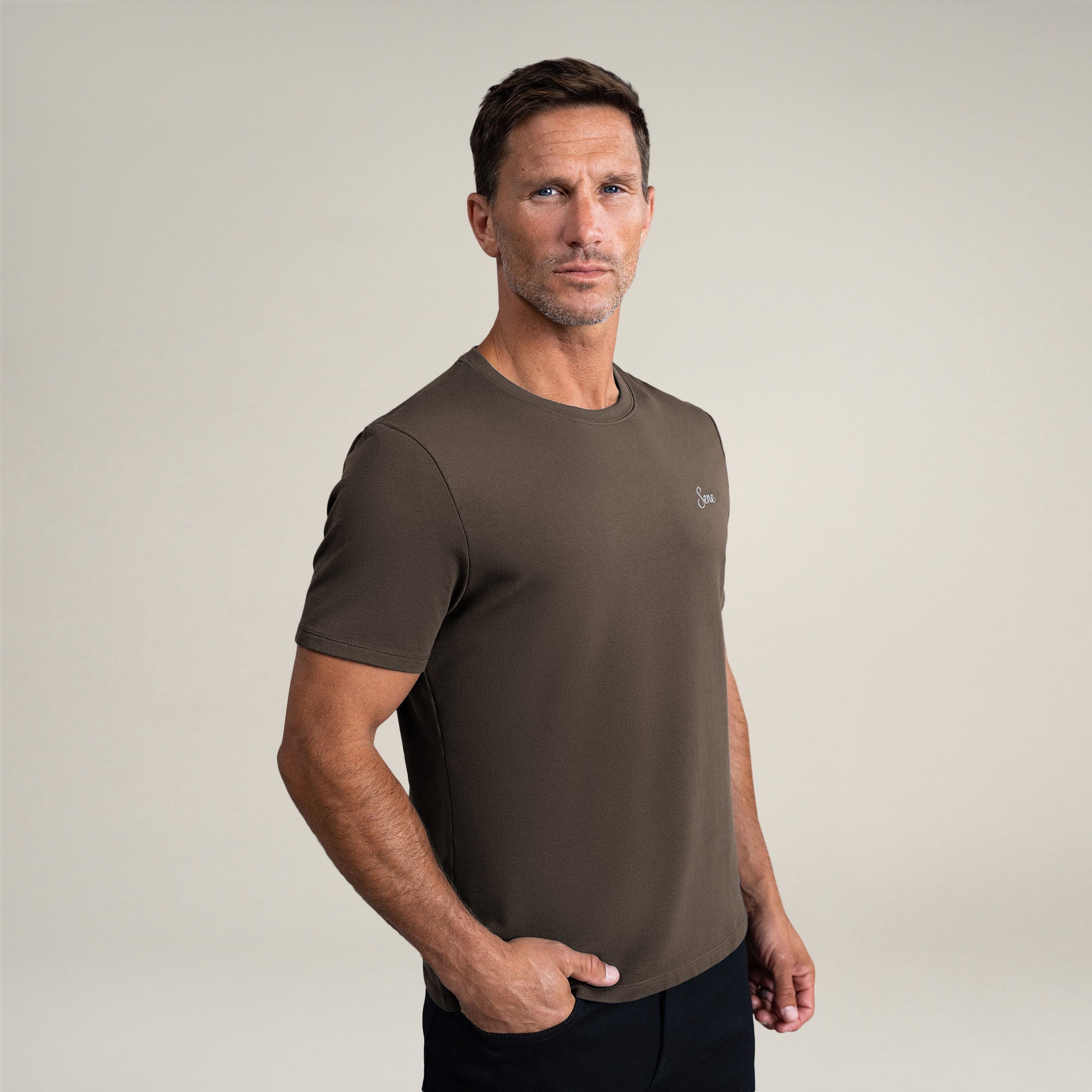 Tags:(6'0" - 180 lbs|Medium) custom t-shirt tee model Tyler in Umber