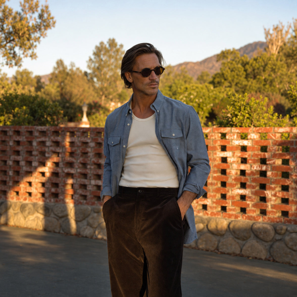 Estate Western Shirt model Tyler in Sierra Blue