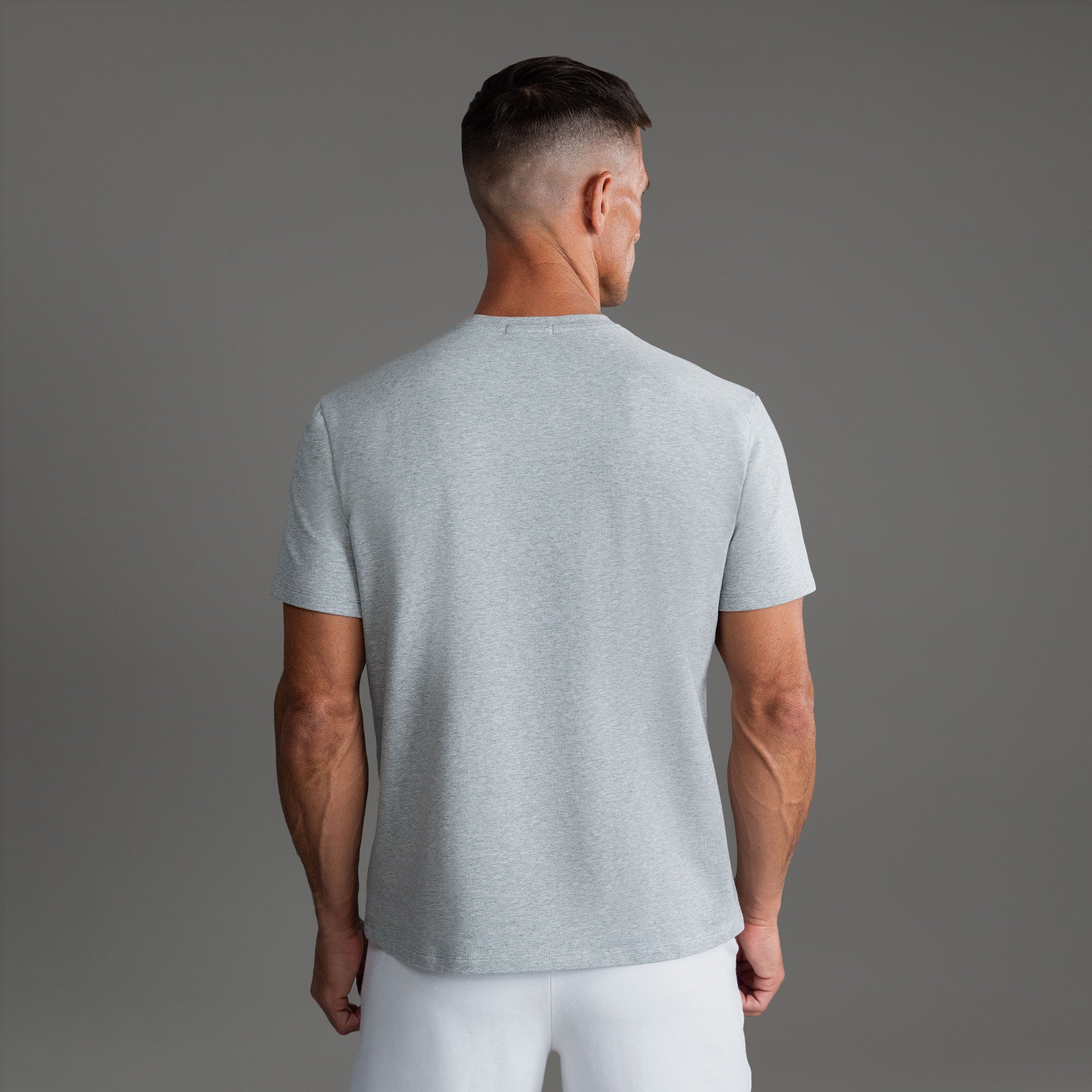 Tags:(6'0"|180 lbs) custom t-shirt tee model Tyler in Heather Gray