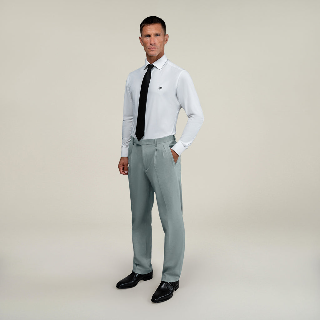 Tags:(6'0"|180 lbs) Bespoke custom athleisure technical men's suit los angeles model Tyler in Wind