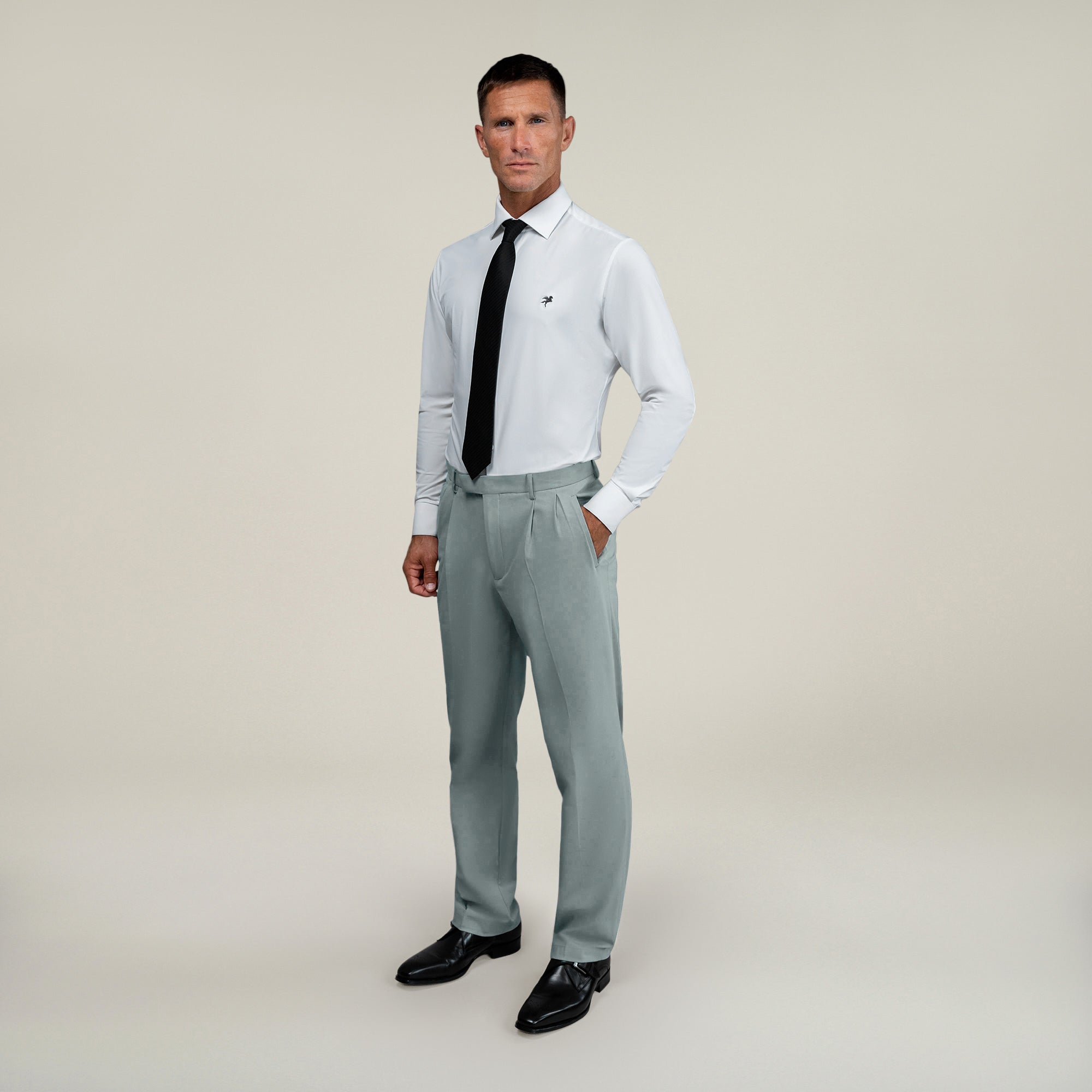 Tags:(6'0"|180 lbs) Bespoke custom athleisure technical men's suit los angeles model Tyler in Wind