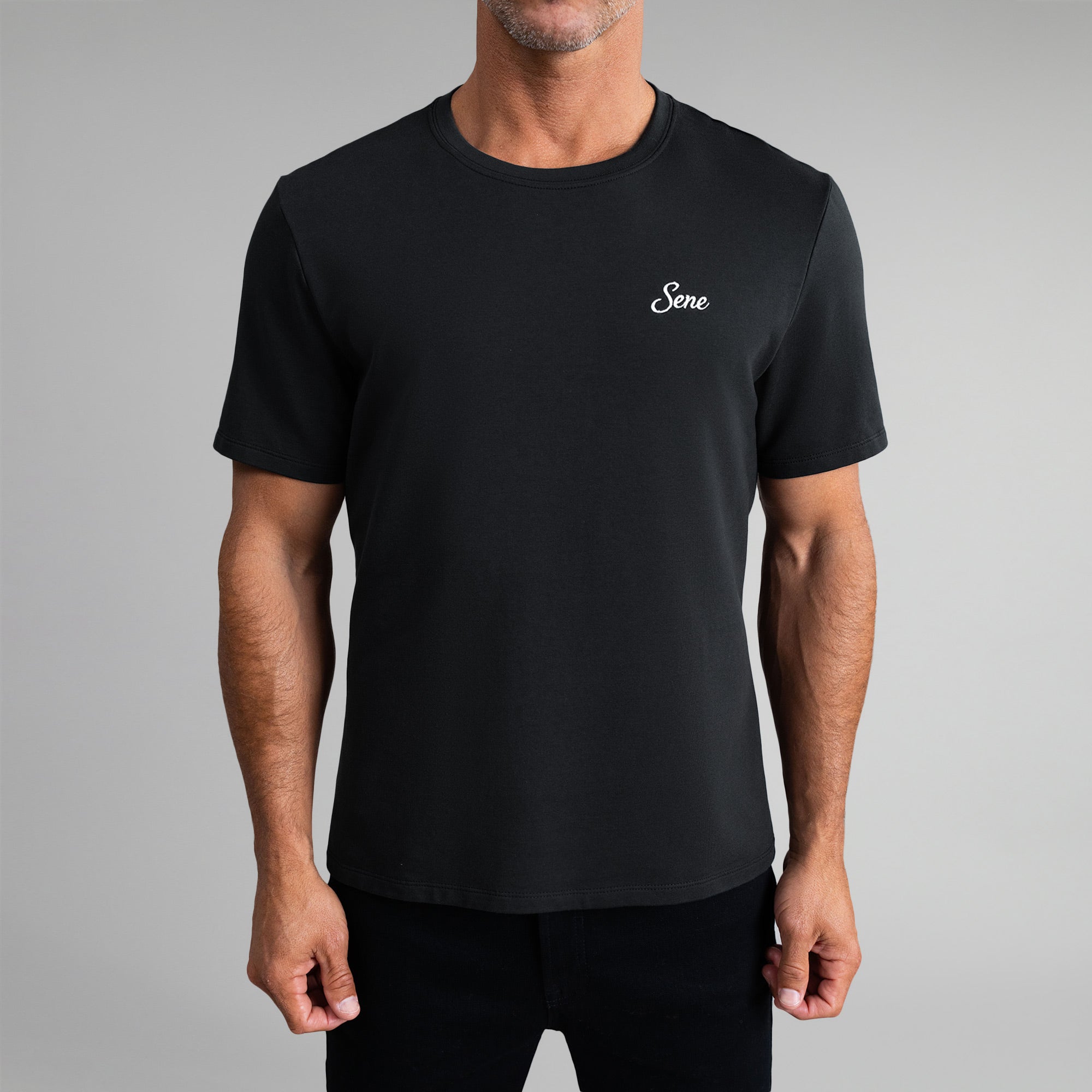 Tags:(6'0" - 180 lbs|Medium) custom t-shirt tee model Tyler in Black