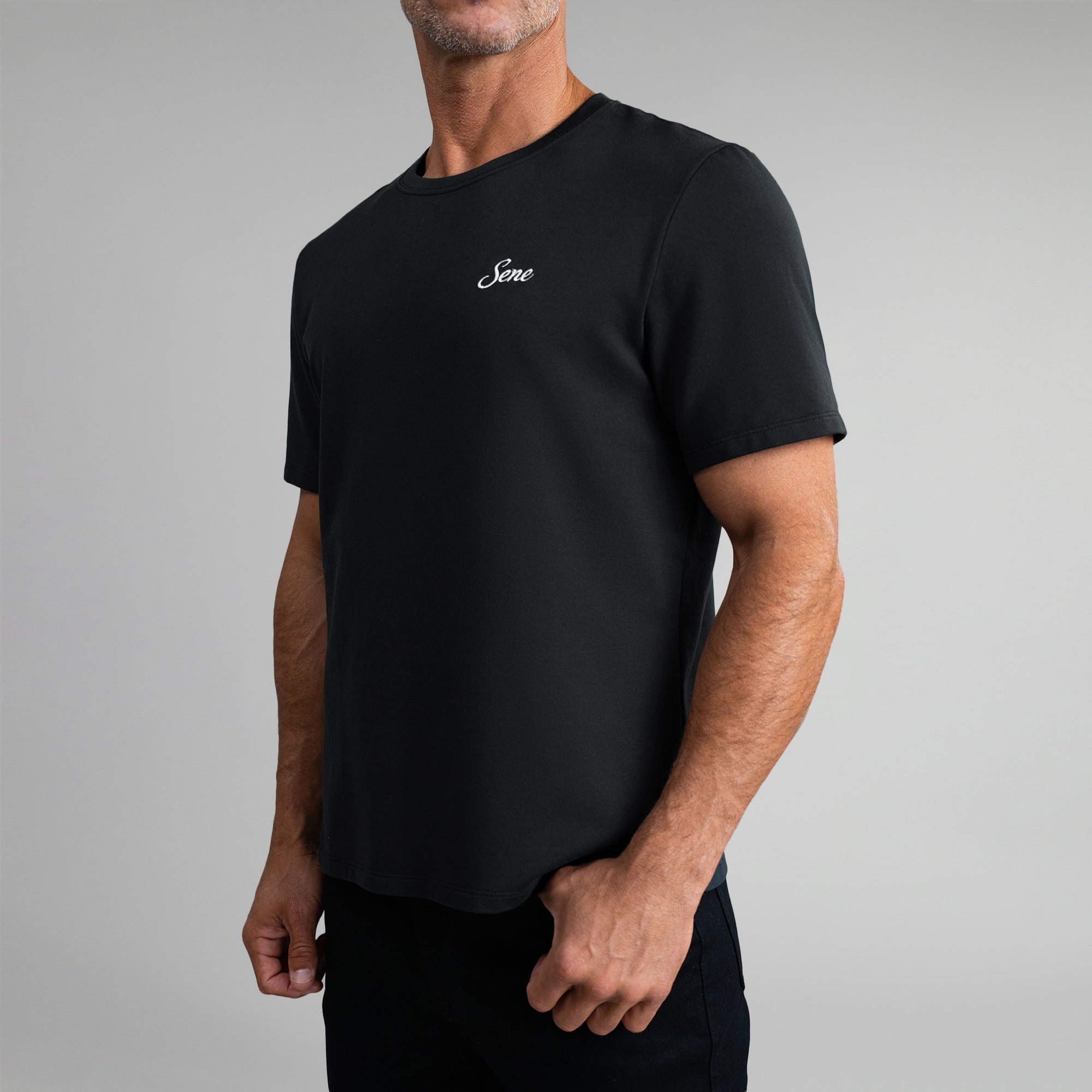 Tags:(6'0" - 180 lbs|Medium) custom t-shirt tee model Tyler in Black